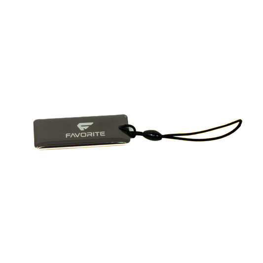 Replace your Favoritebikes E-Bike RFID Key Fob easily with this sleek black accessory featuring the Favorite logo and a convenient attachment loop.
