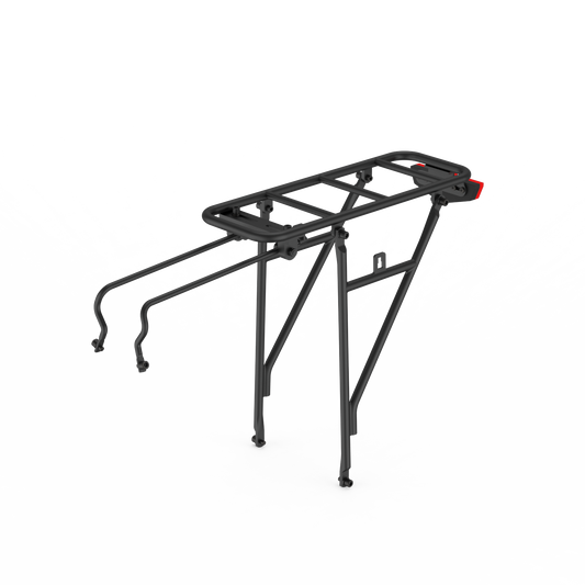 Hybrid Series E-Bike Rack & Custom Rear Lights - Favoritebikes accessory featuring a durable black rear rack with integrated light mount.