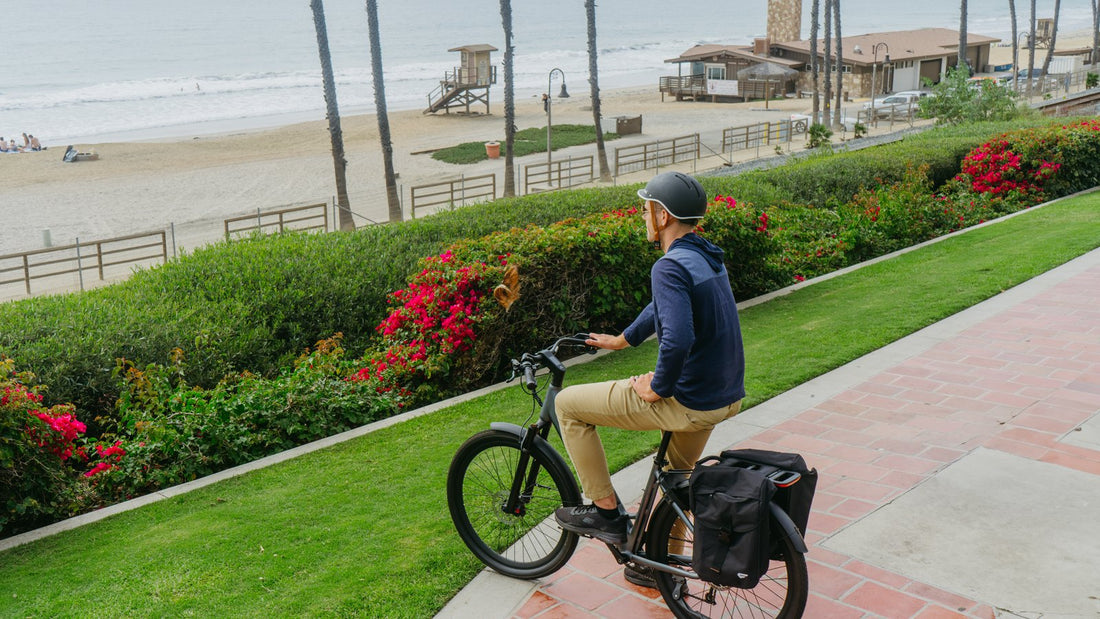 FavoriteBikes Hybrid CSC e-bike on a calm path, illustrating everyday office commute preparation.