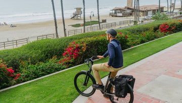 FavoriteBikes Hybrid CSC e-bike on a calm path, illustrating everyday office commute preparation.