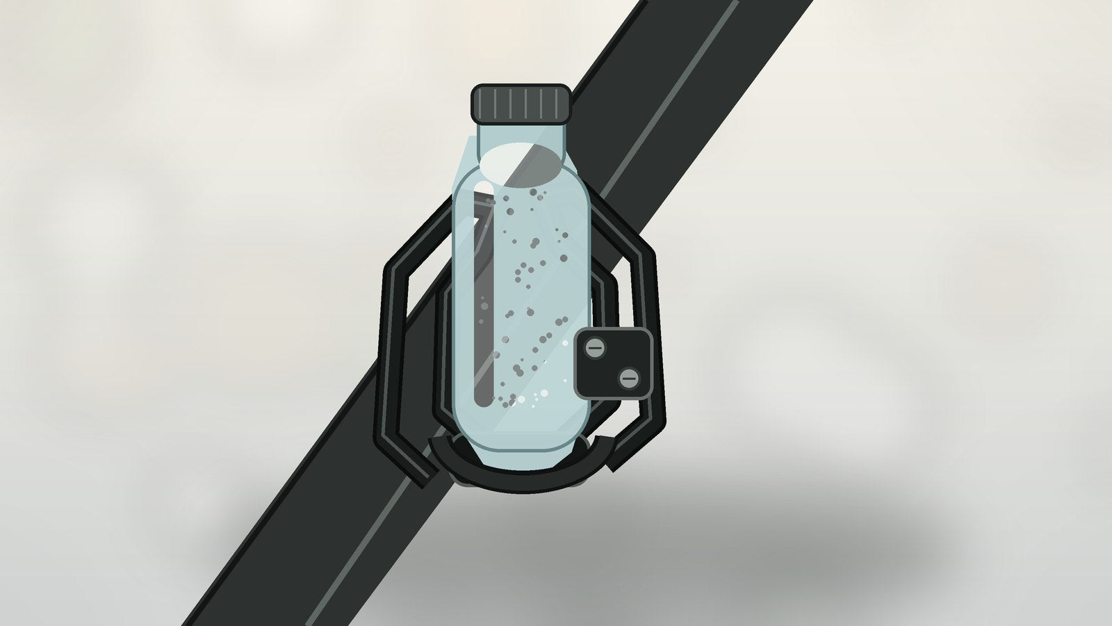 Water bottle secured in a bottle cage mounted on an e-bike frame