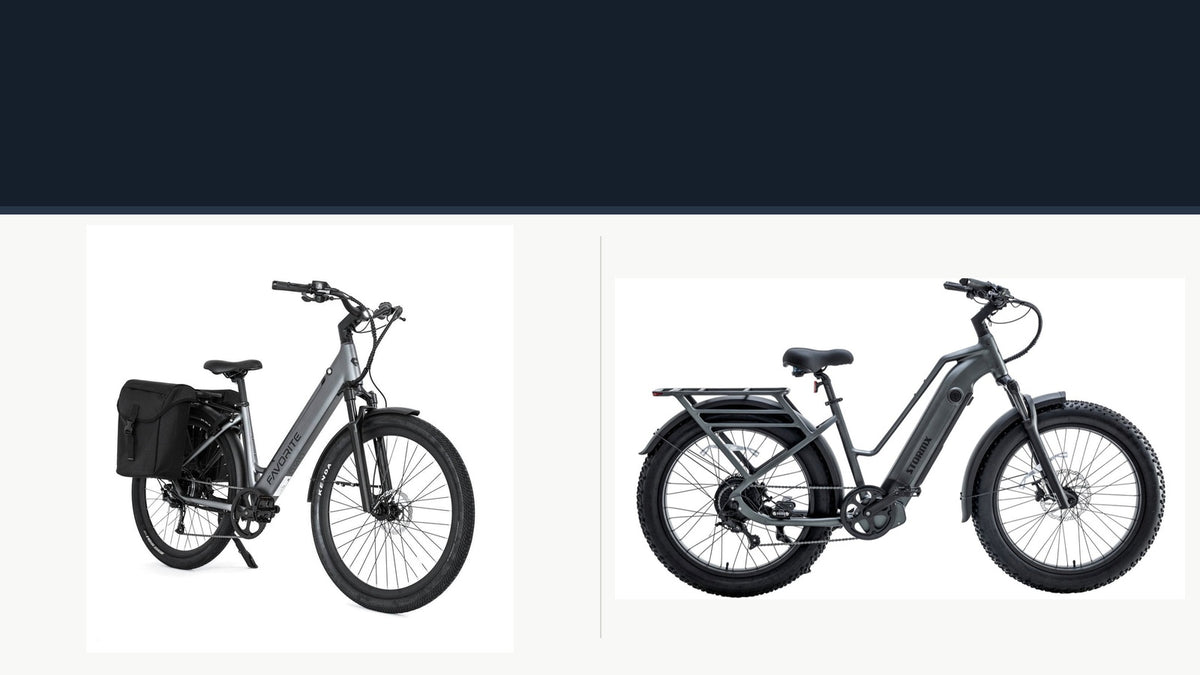FavoriteBikes Hybrid CSC and StormX electric bikes shown side by side