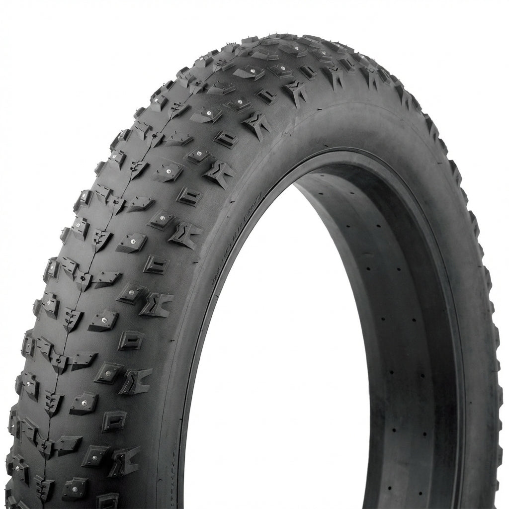 Studded winter fat tire 26x4.0 Snow Storm on white background - studs visible