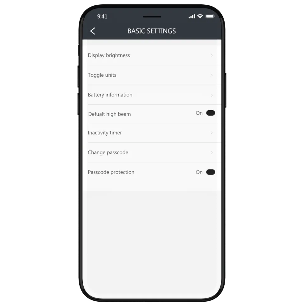 FavoriteBikes app basic settings screen for normal rider-facing options