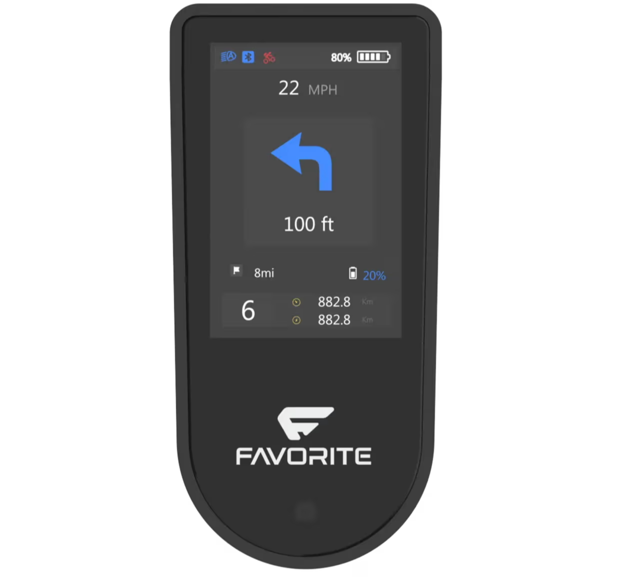 FavoriteBikes connected bike display and ride data screen