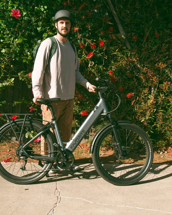 Rider with a Hybrid CSC e-bike ready for a short trip