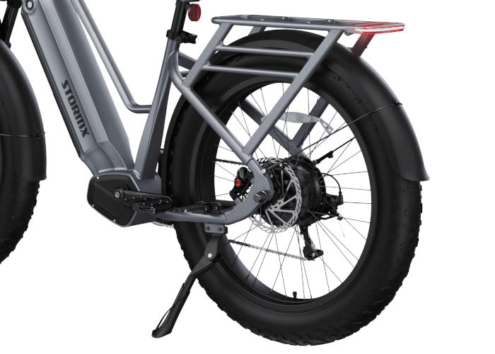 StormX rear hub motor, rear disc brake, and drivetrain